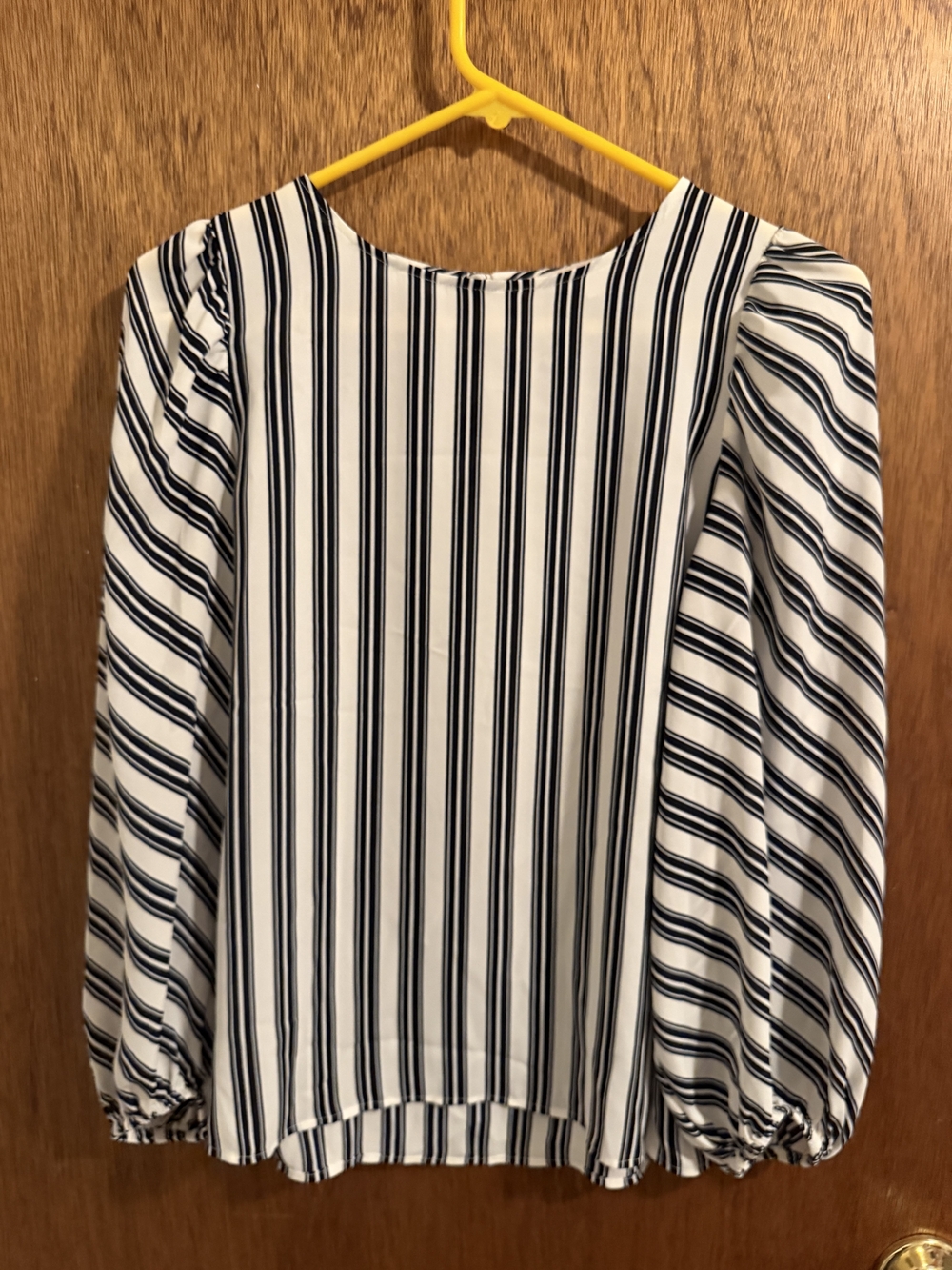 LOFT Black and White Vertical Stripe Balloon Sleeve Blouse